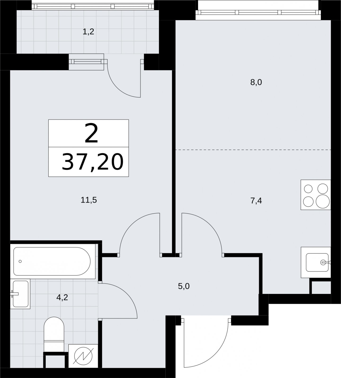 2-комнатная квартира (евро) с полной отделкой, 37.3 м2, 2 этаж, сдача 4 квартал 2026 г., ЖК Родные кварталы, корпус 1.2 - объявление 2317955 - фото №1