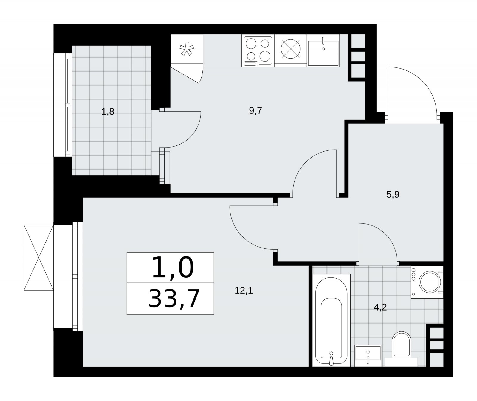 1-комнатная квартира с частичной отделкой, 33.7 м2, 8 этаж, сдача 1 квартал 2026 г., ЖК Бунинские кварталы, корпус 6.1 - объявление 2252409 - фото №1