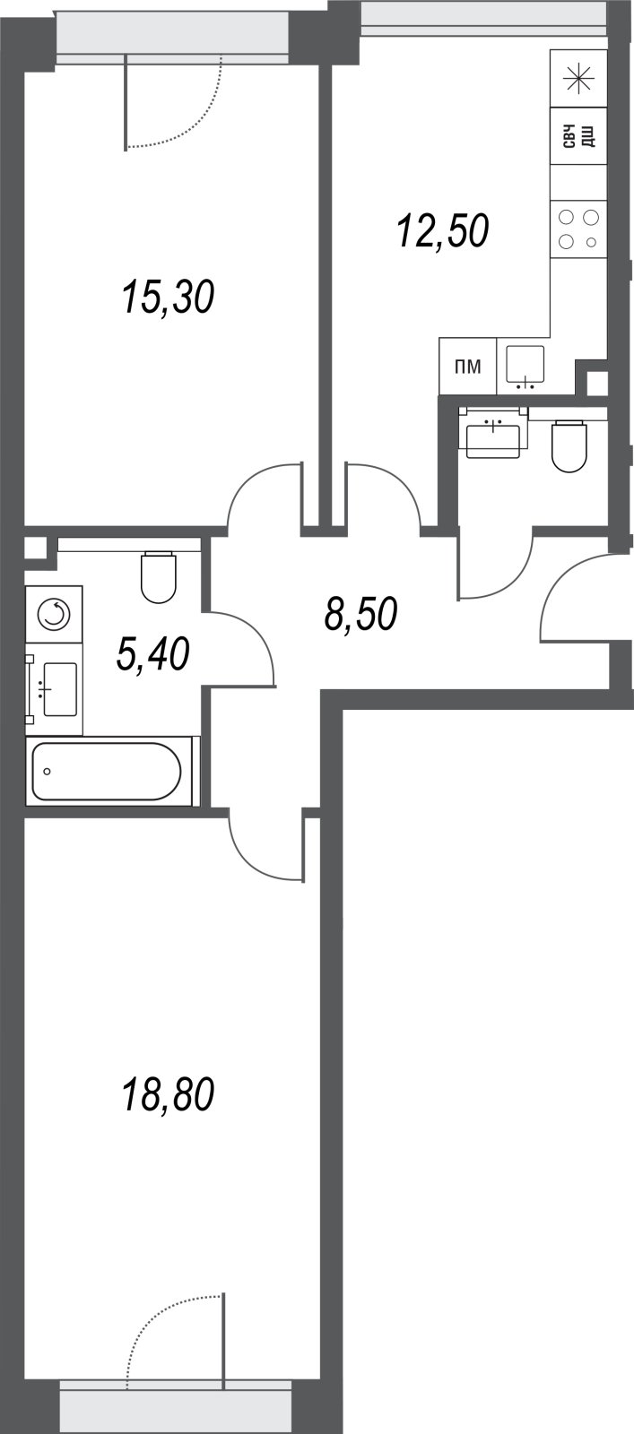 2-комнатная квартира без отделки, 62.6 м2, 2 этаж, дом сдан, ЖК AFI Park Воронцовский, корпус 3 - объявление 2359829 - фото №1