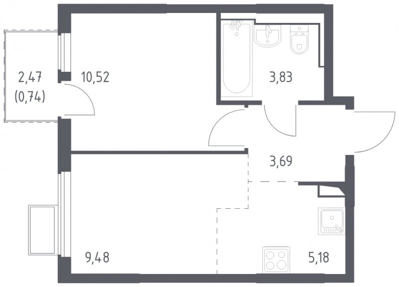 2-комнатная квартира (евро) с полной отделкой, 33.44 м2, 6 этаж, сдача 4 квартал 2024 г., ЖК Остафьево, корпус 15 - объявление 1852343 - фото №1