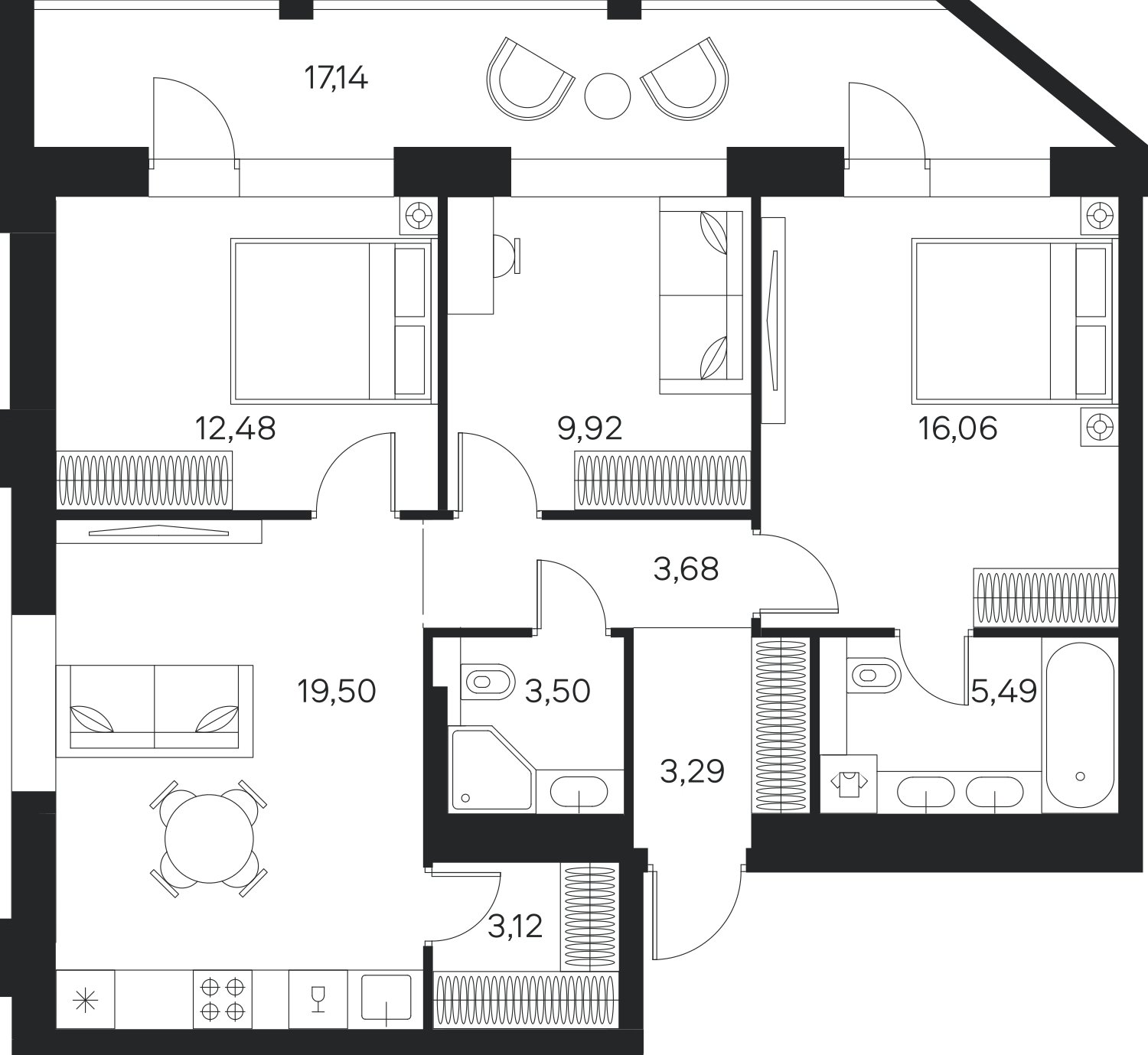 3-комнатная квартира без отделки, 85.61 м2, 17 этаж, сдача 4 квартал 2024 г., ЖК FØRST, корпус 2 - объявление 2329921 - фото №1