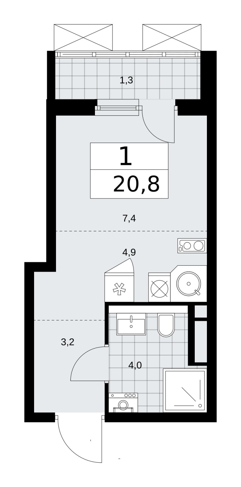 Студия с частичной отделкой, 20.8 м2, 5 этаж, сдача 2 квартал 2026 г., ЖК Прокшино, корпус 11.2.3 - объявление 2270509 - фото №1