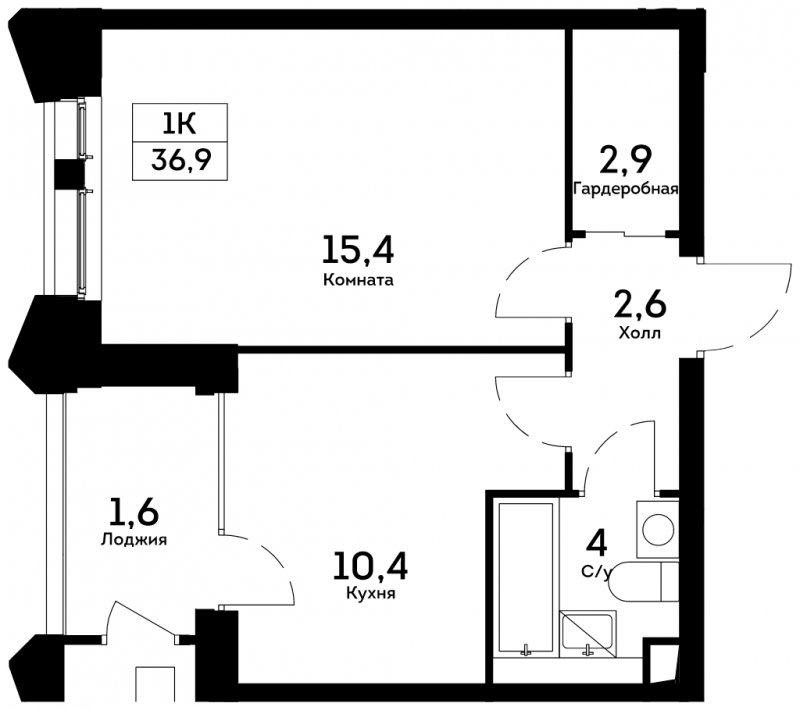 1-комнатная квартира 36.9 м2, 14 этаж, дом сдан, ЖК Квартал на набережной NOW, корпус 1.2 - объявление 1712965 - фото №1