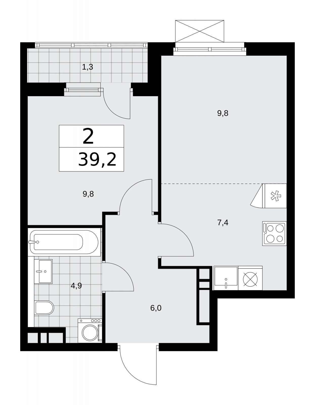 2-комнатная квартира (евро) с частичной отделкой, 39.2 м2, 11 этаж, сдача 2 квартал 2026 г., ЖК Прокшино, корпус 11.2.3 - объявление 2270400 - фото №1