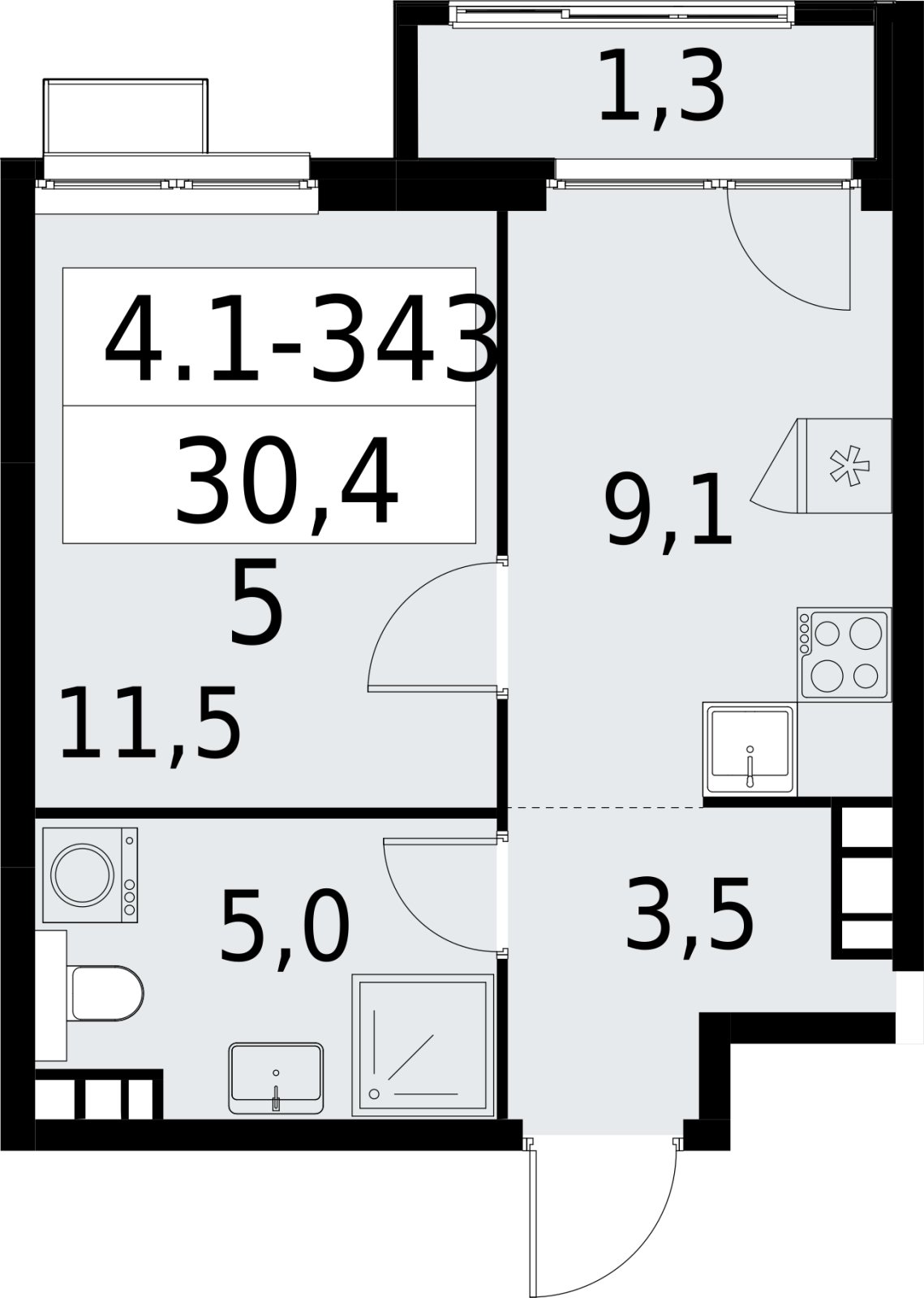 1-комнатная квартира с полной отделкой, 30.4 м2, 16 этаж, сдача 2 квартал 2027 г., ЖК Южные сады, корпус 4.1.2 - объявление 2392851 - фото №1