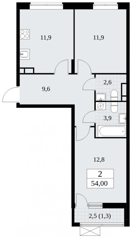 2-комнатная квартира без отделки, 54 м2, 12 этаж, сдача 1 квартал 2025 г., ЖК Прокшино, корпус 5.1.4 - объявление 1811062 - фото №1