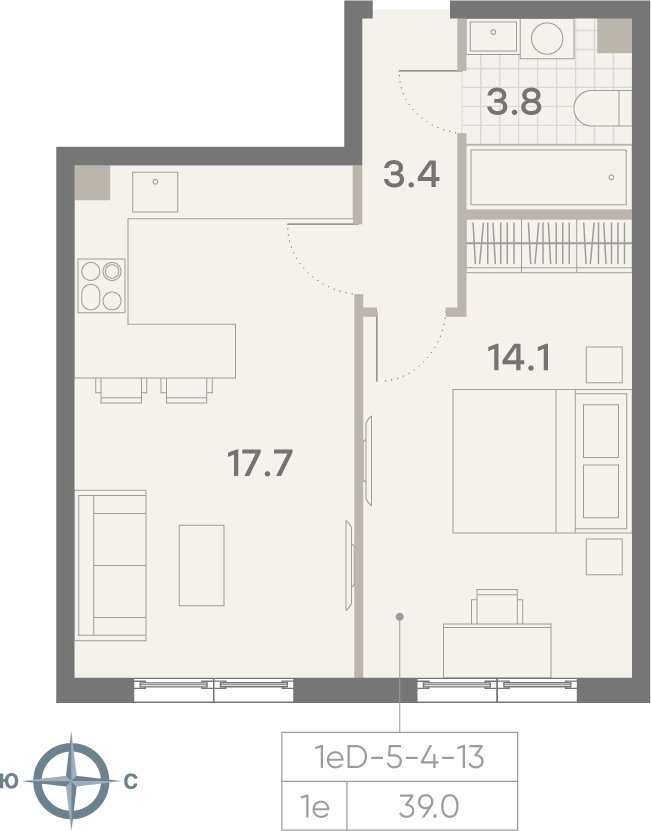 1-комнатная квартира 39 м2, 12 этаж, сдача 3 квартал 2025 г., ЖК Парксайд, корпус 1 - объявление 2184934 - фото №1