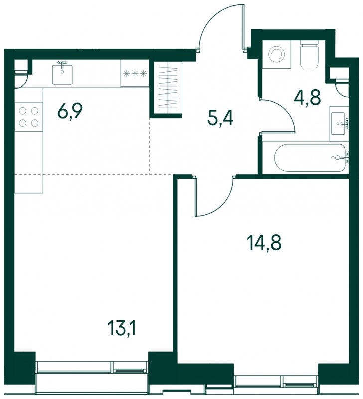 1-комнатная квартира без отделки, 45 м2, 2 этаж, сдача 2 квартал 2025 г., ЖК Клубный город на реке Primavera, корпус 4 квартала "Vivaldi" - объявление 1784599 - фото №1