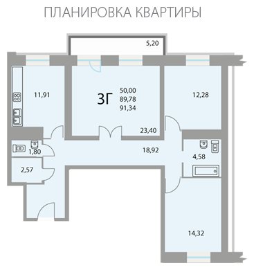 3-комнатная квартира без отделки, 90.9 м2, 6 этаж, дом сдан, ЖК 28 микрорайон, корпус 4 - объявление 2430553 - фото №1