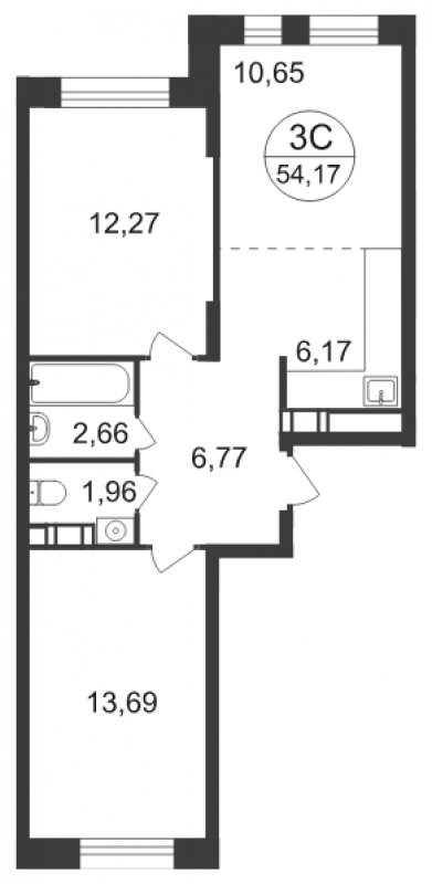 3-комнатная квартира с полной отделкой, 54.17 м2, 3 этаж, сдача 3 квартал 2023 г., ЖК Люберцы, корпус 66 - объявление 1566236 - фото №1