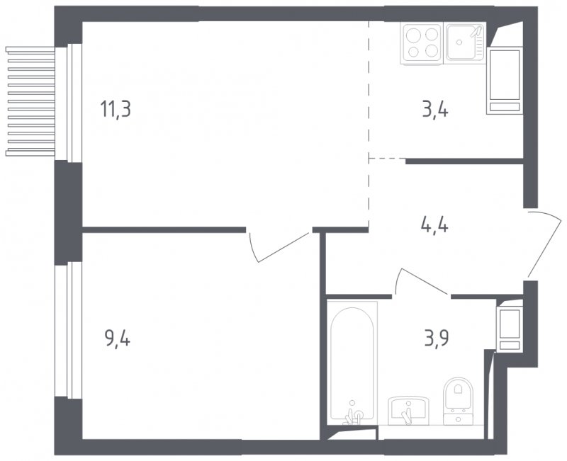 2-комнатная квартира с полной отделкой, 32.4 м2, 14 этаж, сдача 2 квартал 2025 г., ЖК Мытищи Парк, корпус 4 - объявление 1848224 - фото №1