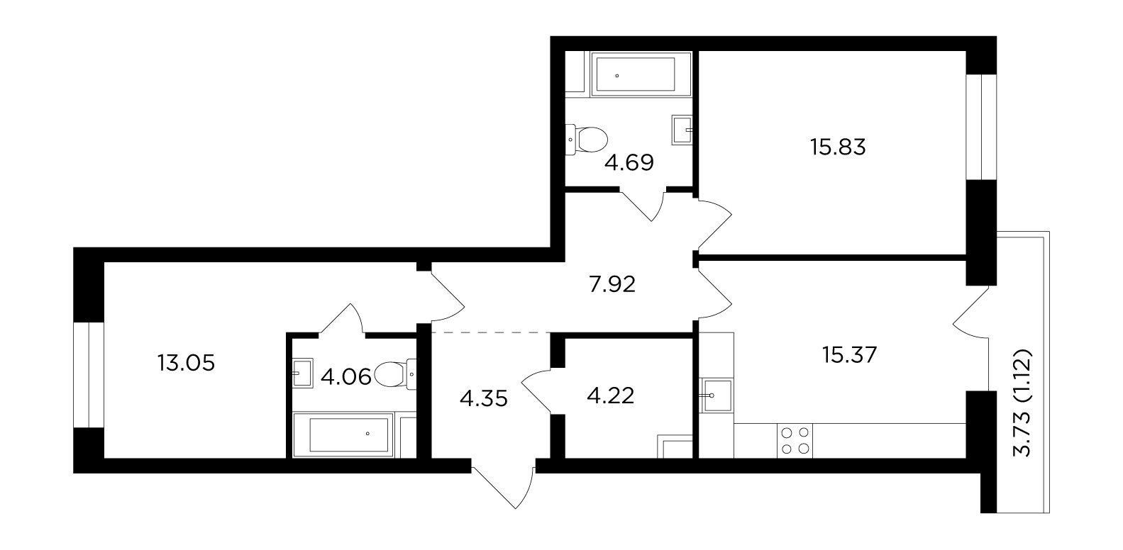 2-комнатная квартира без отделки, 70.61 м2, 13 этаж, дом сдан, ЖК FORIVER, корпус 2 - объявление 2286520 - фото №1