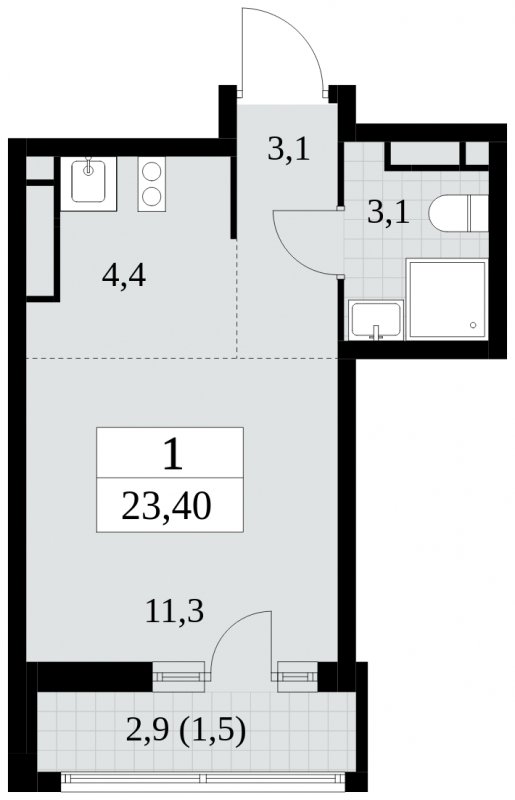 Студия с полной отделкой, 23.4 м2, 15 этаж, сдача 3 квартал 2024 г., ЖК Прокшино, корпус 8.1 - объявление 1683706 - фото №1