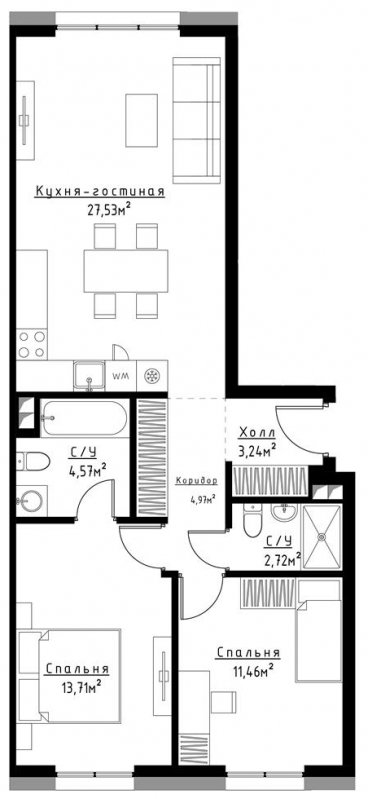 2-комнатная квартира с частичной отделкой, 67.35 м2, 2 этаж, сдача 3 квартал 2023 г., ЖК Метрополия, корпус Vienna - объявление 1786131 - фото №1