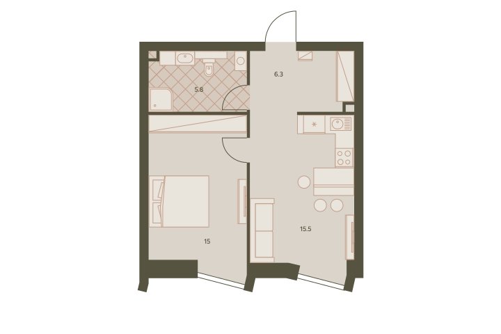 2-комнатная квартира (евро) с частичной отделкой, 42.6 м2, 14 этаж, дом сдан, ЖК Eniteo, корпус 2 - объявление 2326719 - фото №1