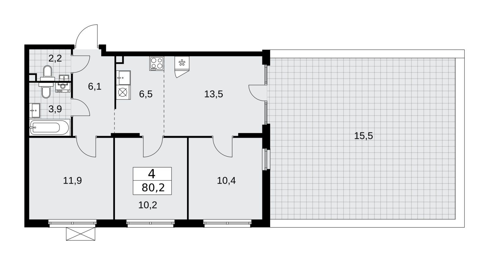 4-комнатная квартира (евро) с полной отделкой, 80.2 м2, 2 этаж, сдача 2 квартал 2026 г., ЖК Деснаречье, корпус 4.7 - объявление 2264915 - фото №1