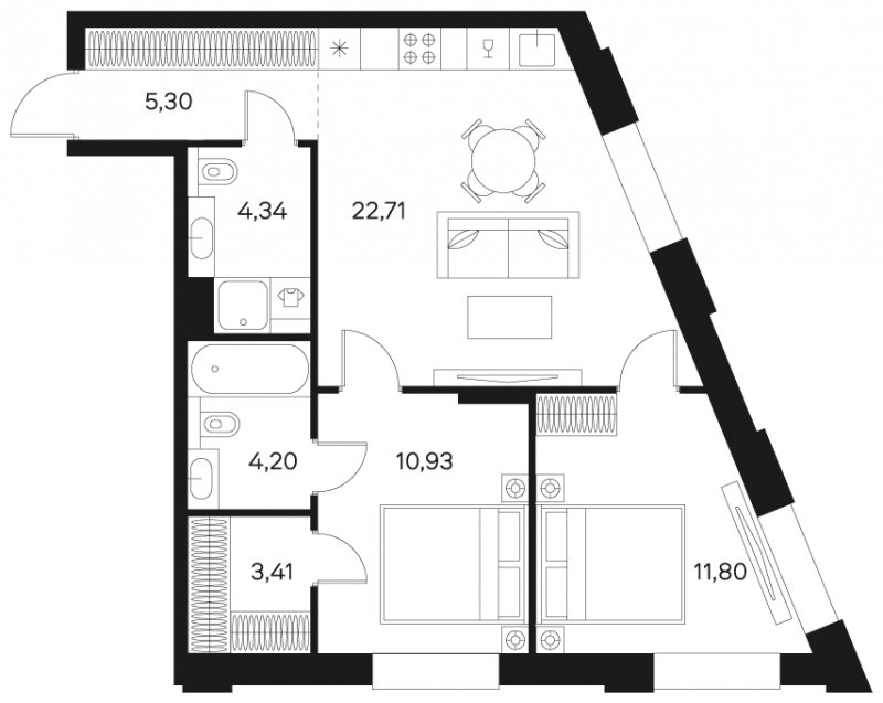 2-комнатная квартира без отделки, 62.7 м2, 17 этаж, сдача 4 квартал 2024 г., ЖК FØRST, корпус 2 - объявление 1942941 - фото №1