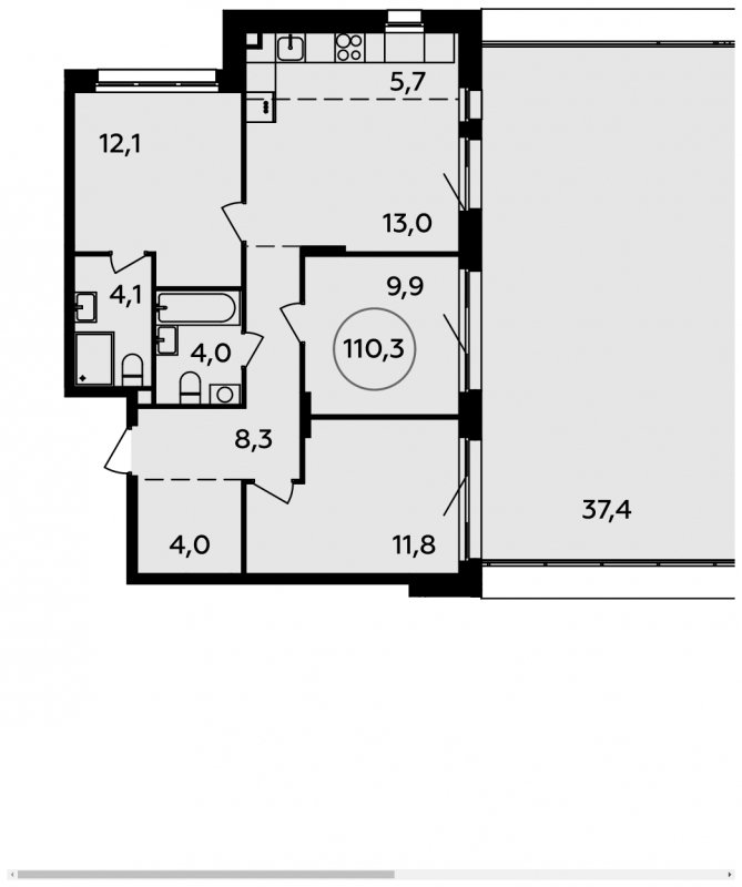 4-комнатная квартира (евро) с полной отделкой, 110.3 м2, 2 этаж, сдача 4 квартал 2023 г., ЖК Прокшино, корпус 4.1 - объявление 1503406 - фото №1