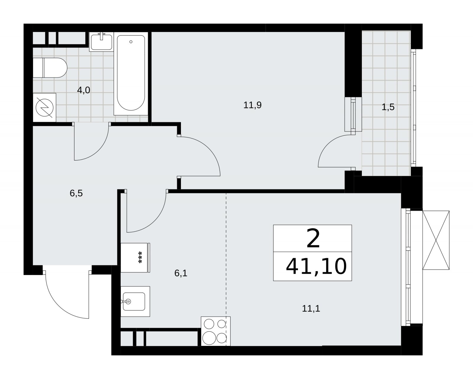 2-комнатная квартира (евро) с частичной отделкой, 41.1 м2, 17 этаж, сдача 4 квартал 2025 г., ЖК Скандинавия, корпус 28.3 - объявление 2202572 - фото №1