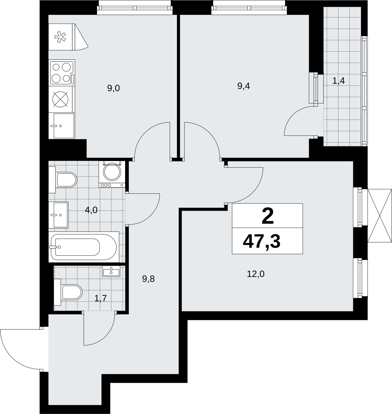 2-комнатная квартира без отделки, 47.3 м2, 5 этаж, сдача 2 квартал 2026 г., ЖК Дзен-кварталы, корпус 6.1.1 - объявление 2327045 - фото №1