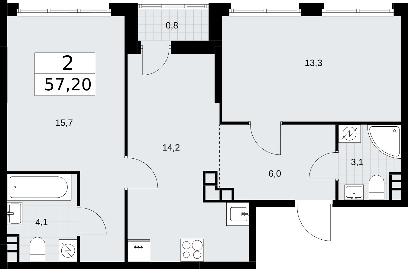 2-комнатная квартира с полной отделкой, 57.2 м2, 3 этаж, сдача 4 квартал 2026 г., ЖК Родные кварталы, корпус 3.3 - объявление 2378553 - фото №1