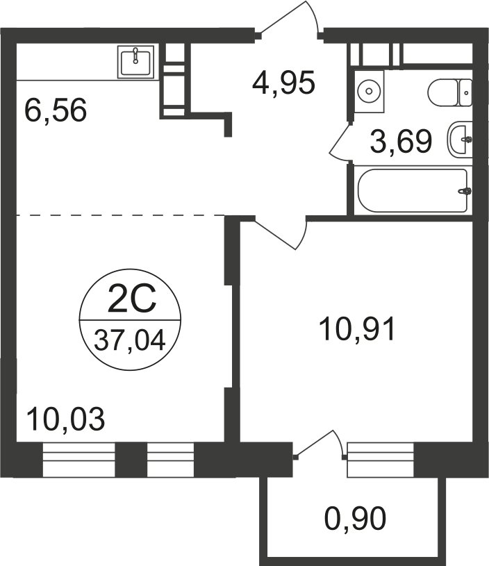 2-комнатная квартира с полной отделкой, 36.2 м2, 17 этаж, дом сдан, ЖК Люберцы, корпус 66 - объявление 2319055 - фото №1