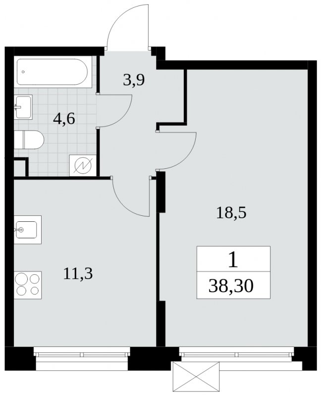 1-комнатная квартира без отделки, 38.3 м2, 2 этаж, сдача 4 квартал 2024 г., ЖК Скандинавия, корпус 2.27.3 - объявление 1840619 - фото №1