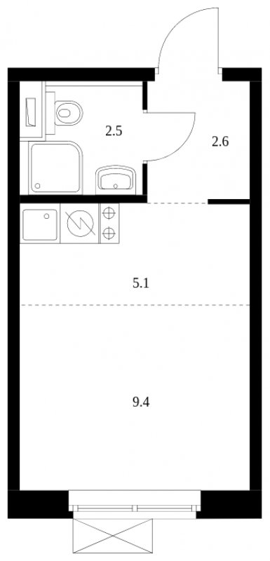 Студия с полной отделкой, 19.6 м2, 21 этаж, сдача 3 квартал 2023 г., ЖК Кольская 8, корпус 1 - объявление 1689704 - фото №1