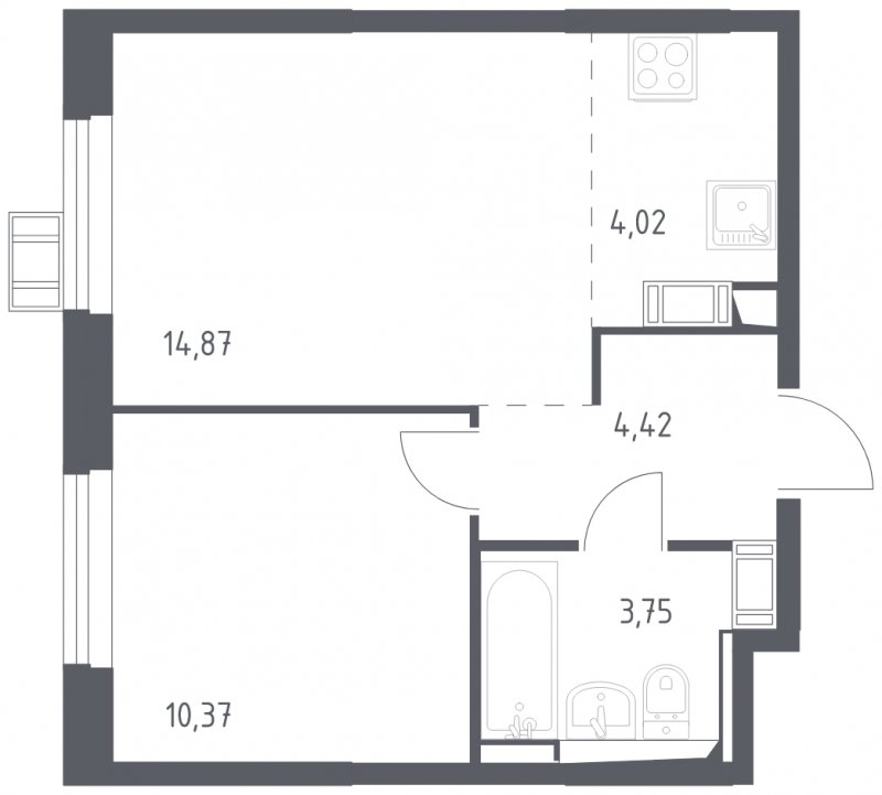 2-комнатная квартира с полной отделкой, 37.43 м2, 3 этаж, сдача 2 квартал 2023 г., ЖК Томилино Парк, корпус 4.3 - объявление 1756767 - фото №1