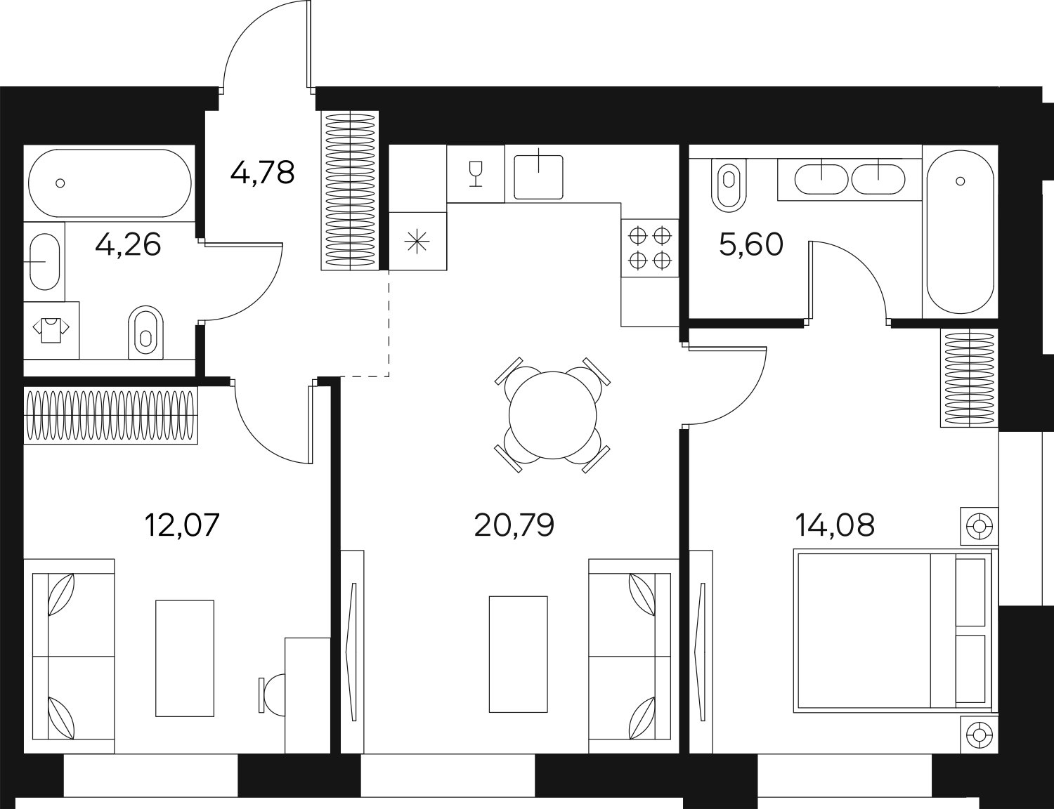 2-комнатная квартира без отделки, 61.58 м2, 4 этаж, сдача 4 квартал 2024 г., ЖК FØRST, корпус 2 - объявление 1943028 - фото №1