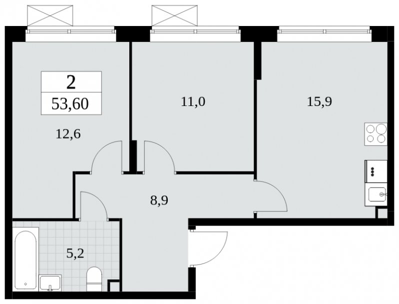 2-комнатная квартира с полной отделкой, 53.6 м2, 2 этаж, сдача 3 квартал 2024 г., ЖК Прокшино, корпус 6.4 - объявление 1663104 - фото №1