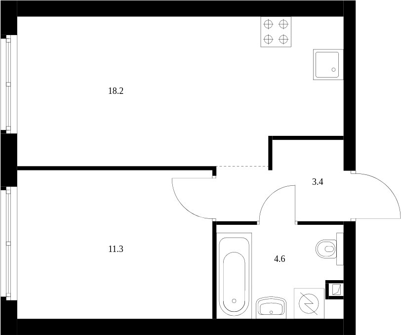1-комнатная квартира с полной отделкой, 37.5 м2, 24 этаж, сдача 4 квартал 2023 г., ЖК Руставели 14, корпус 1.2 - объявление 1995522 - фото №1