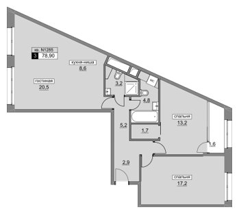 3-комнатная квартира (евро) без отделки, 78.9 м2, 15 этаж, сдача 4 квартал 2022 г., ЖК Румянцево-Парк, корпус 3 - объявление 1187660 - фото №1