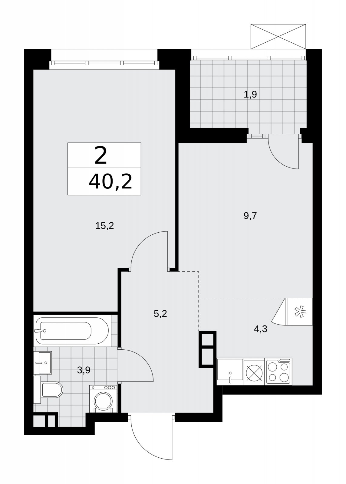 2-комнатная квартира (евро) с частичной отделкой, 40.2 м2, 15 этаж, сдача 2 квартал 2026 г., ЖК Деснаречье, корпус 4.6 - объявление 2264721 - фото №1