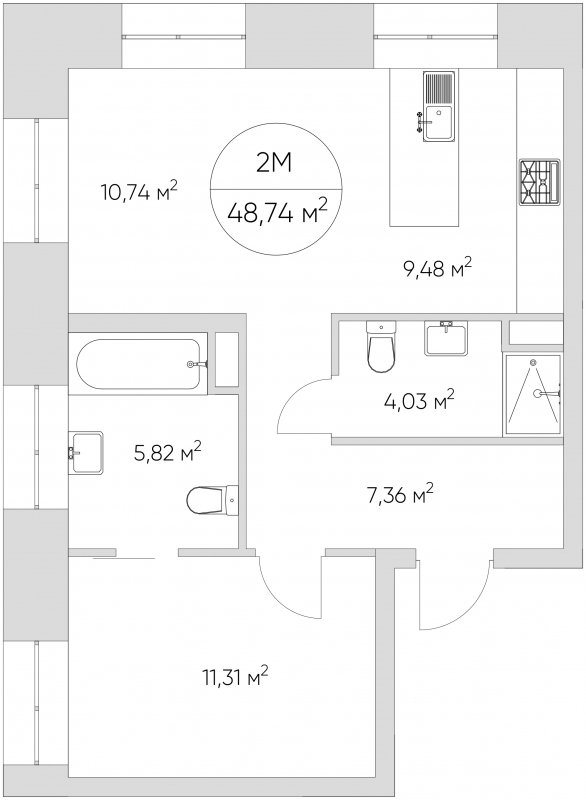 2-комнатные апартаменты без отделки, 48.74 м2, 8 этаж, сдача 1 квартал 2024 г., ЖК N'ICE LOFT, корпус 2 - объявление 1702043 - фото №1