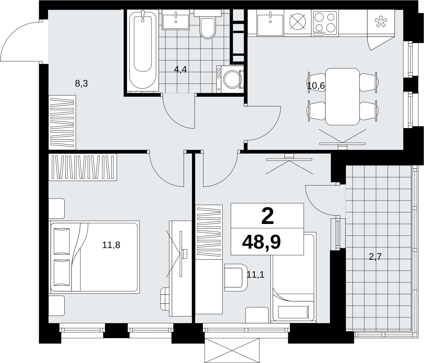 2-комнатная квартира с полной отделкой, 48.9 м2, 10 этаж, сдача 1 квартал 2027 г., ЖК Скандинавия, корпус 2.18.2.3 - объявление 2351398 - фото №1