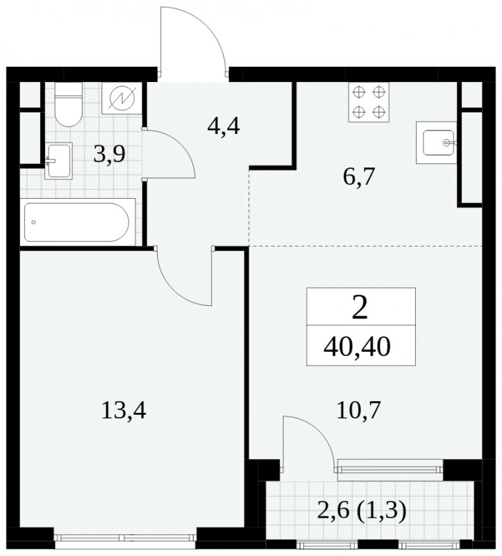 2-комнатная квартира (евро) без отделки, 40.4 м2, 19 этаж, сдача 2 квартал 2025 г., ЖК Южные сады, корпус 2.4 - объявление 1760366 - фото №1