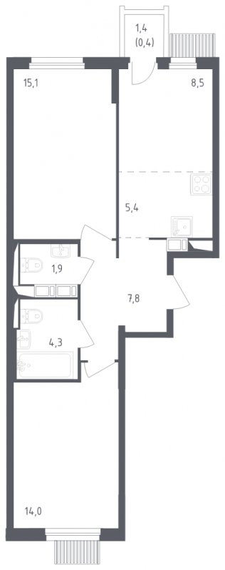 3-комнатная квартира с полной отделкой, 57.4 м2, 7 этаж, сдача 2 квартал 2024 г., ЖК Мытищи Парк, корпус 3 - объявление 1850550 - фото №1