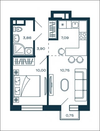 1-комнатная квартира без отделки, 35.82 м2, 8 этаж, сдача 2 квартал 2025 г., ЖК М_5, корпус 1 - объявление 1886495 - фото №1