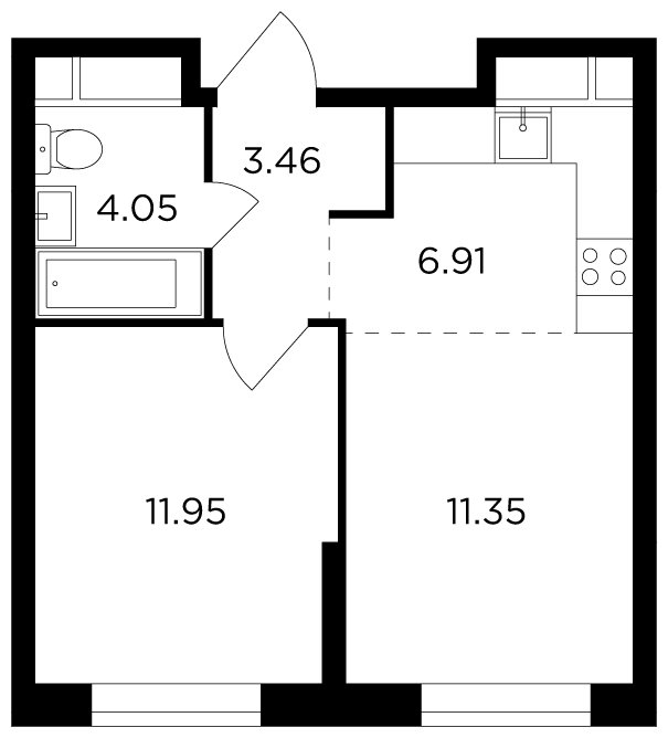 2-комнатная квартира без отделки, 37.72 м2, 7 этаж, дом сдан, ЖК КутузовGRAD 2, корпус 5 - объявление 1805887 - фото №1