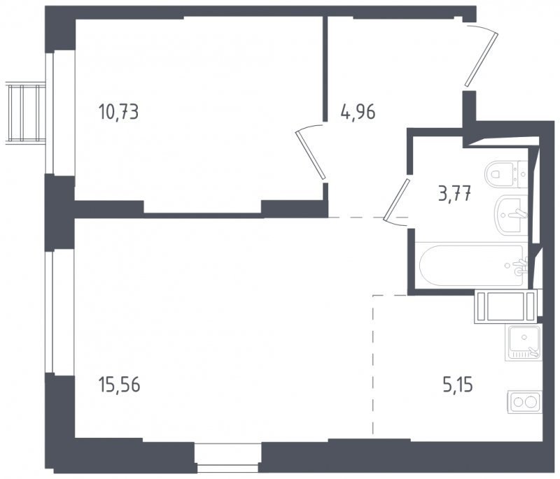 2-комнатная квартира с полной отделкой, 40.17 м2, 14 этаж, сдача 3 квартал 2024 г., ЖК Томилино Парк, корпус 5.1 - объявление 1822981 - фото №1