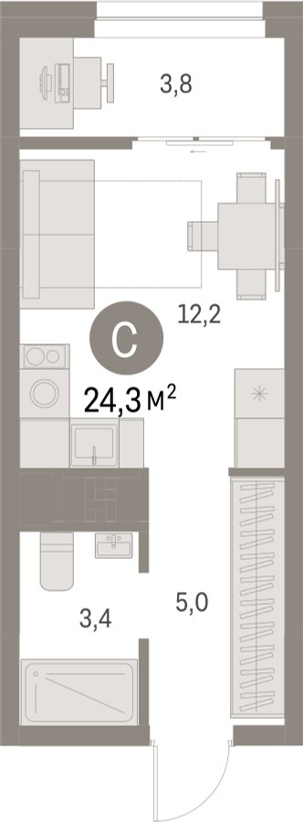 Студия с частичной отделкой, 24.33 м2, 9 этаж, сдача 1 квартал 2025 г., ЖК Первый квартал, корпус 5 - объявление 2310608 - фото №1