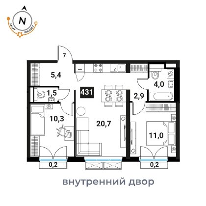 2-комнатная квартира 55.5 м2, 5 этаж, дом сдан, ЖК На Большой Филевской, корпус 3 - объявление 2262270 - фото №1