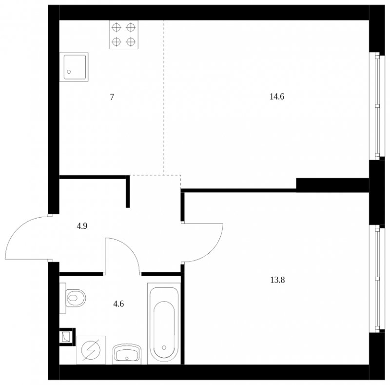 2-комнатная квартира с полной отделкой, 44.9 м2, 32 этаж, сдача 4 квартал 2023 г., ЖК Руставели 14, корпус 1.2 - объявление 1558812 - фото №1