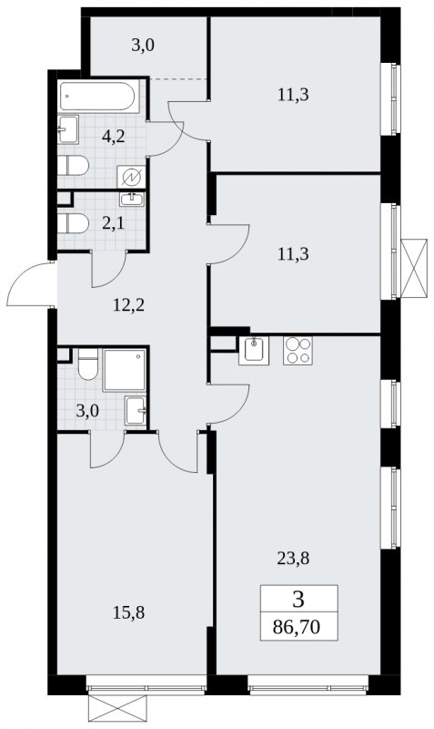 3-комнатная квартира без отделки, 86.7 м2, 2 этаж, сдача 1 квартал 2025 г., ЖК Прокшино, корпус 5.1.3 - объявление 1810718 - фото №1