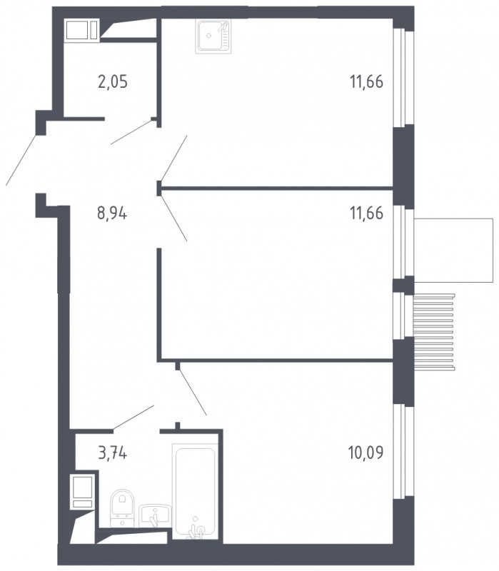 2-комнатная квартира с полной отделкой, 48.14 м2, 15 этаж, сдача 3 квартал 2023 г., ЖК Мытищи Парк, корпус 2 - объявление 1684740 - фото №1