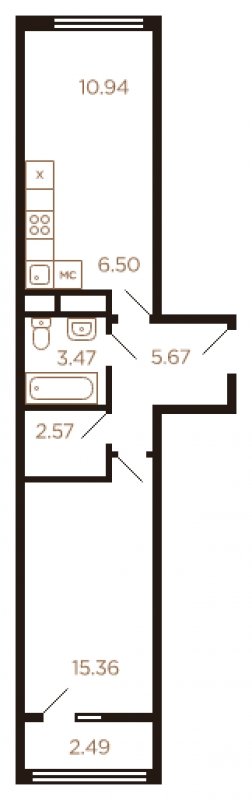 2-комнатная квартира без отделки, 48 м2, 8 этаж, дом сдан, ЖК Миниполис Рафинад, корпус 1 - объявление 1617853 - фото №1