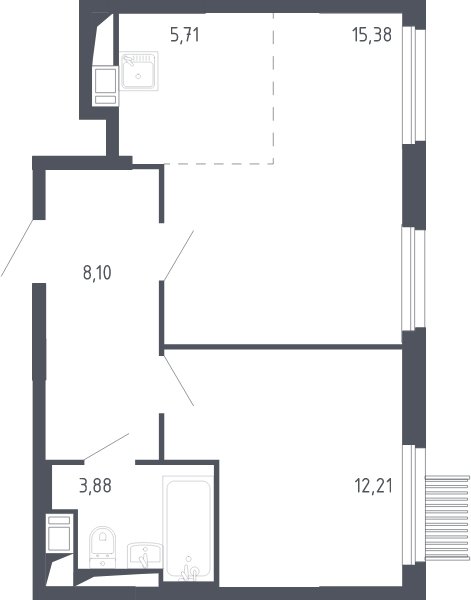 2-комнатная квартира с полной отделкой, 45.3 м2, 12 этаж, сдача 3 квартал 2023 г., ЖК Мытищи Парк, корпус 2 - объявление 2066400 - фото №1