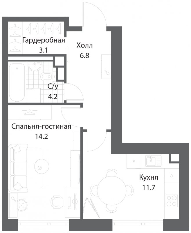 1-комнатная квартира без отделки, 40 м2, 8 этаж, сдача 3 квартал 2025 г., ЖК Nagatino i-Land, корпус 2 (3 очередь) - объявление 1786033 - фото №1