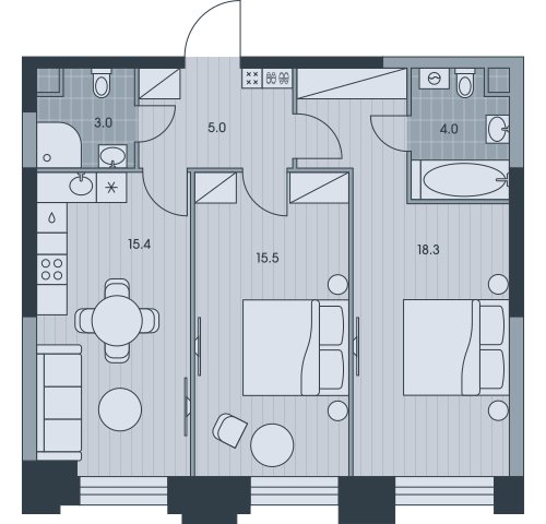 3-комнатная квартира без отделки, 61.2 м2, 17 этаж, сдача 3 квартал 2025 г., ЖК EVER, корпус 6 - объявление 2377023 - фото №1